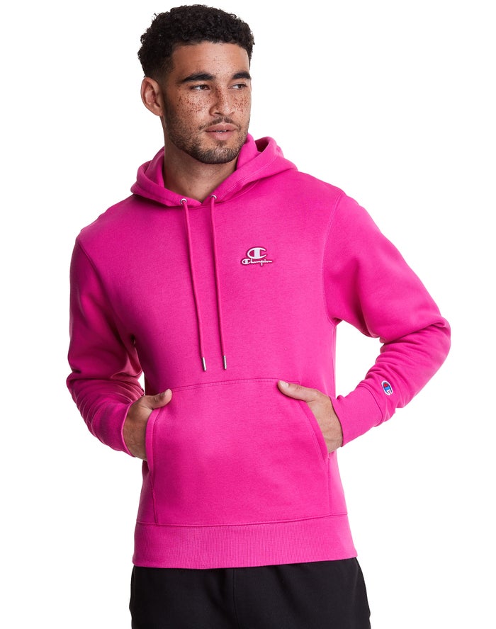 Champion Mens Hoodie NZ - Classic Fleece Embroidered Applique Logo Pink ( 7460-SNEWK )